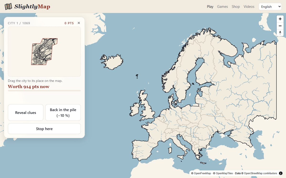 A city shown by its streets only, waiting to be placed on the map of Europe
